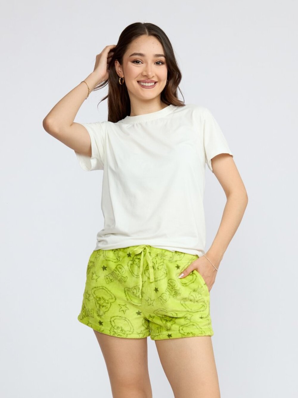 Women's The Grinch Pajama Shorts, Holiday Print Lounge Sleep Shorts